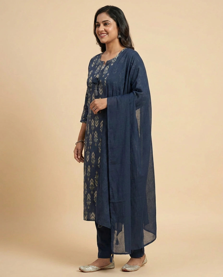 Straight Suit in Cotton With Printed - Rangoli India