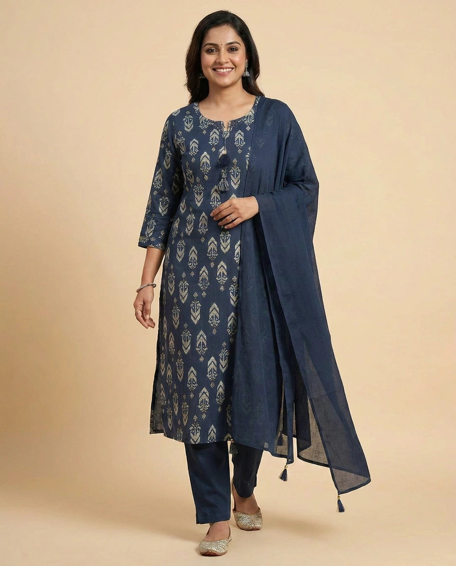 Straight Suit in Cotton With Printed - Rangoli India