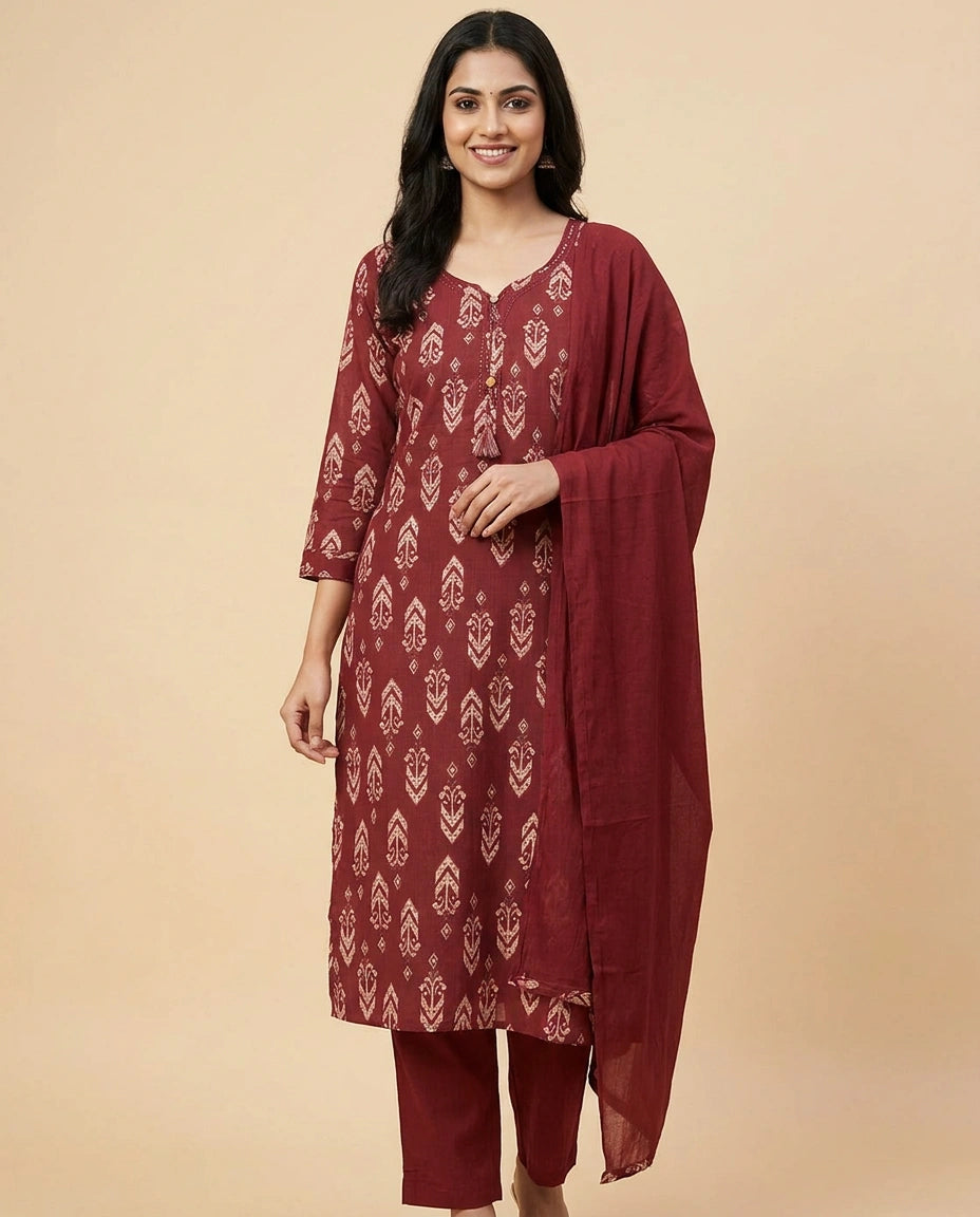 Straight Suit in Cotton With Printed - Rangoli India