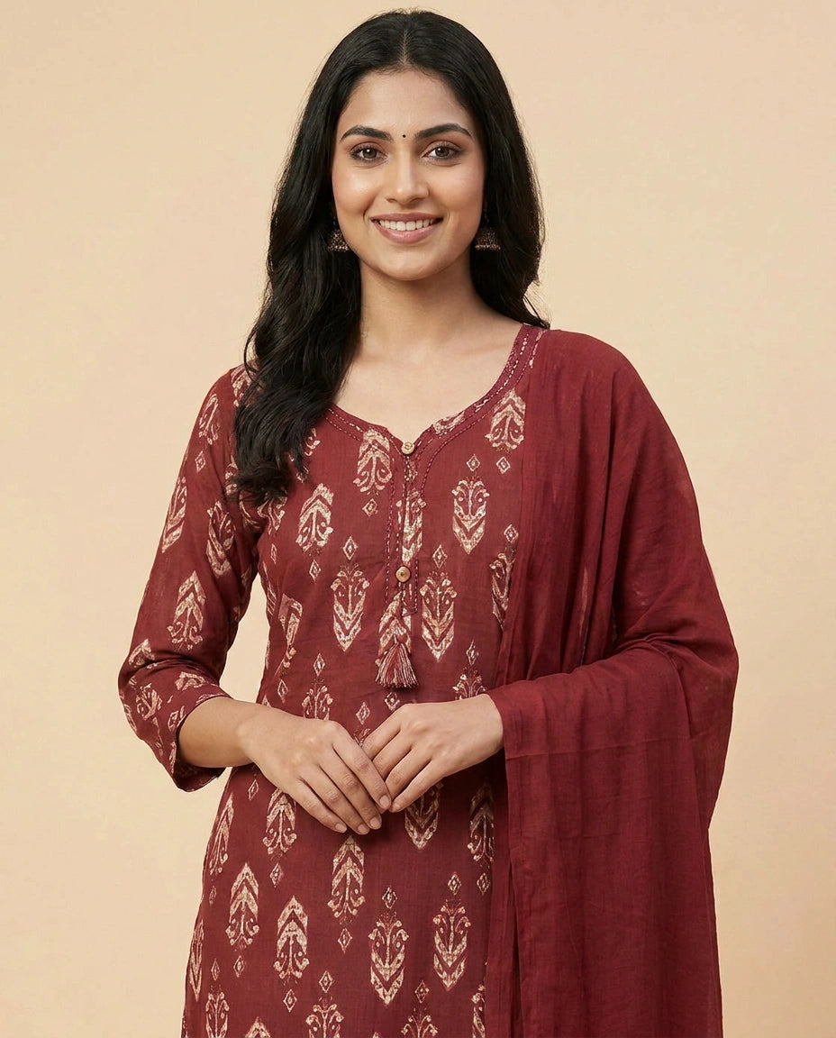 Straight Suit in Cotton With Printed - Rangoli India
