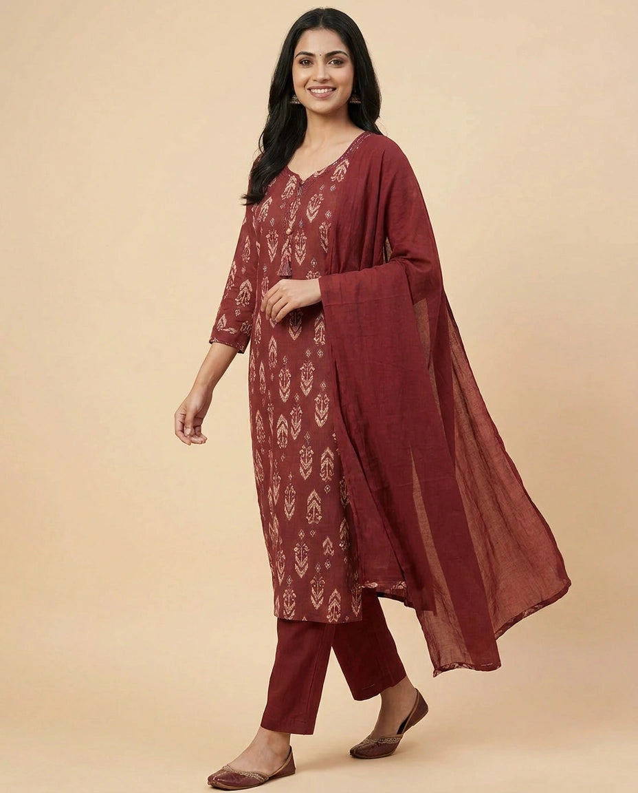 Straight Suit in Cotton With Printed - Rangoli India