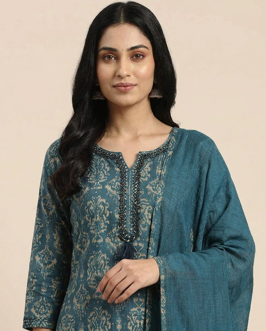 Cotton Straight Suit with All-Over Print