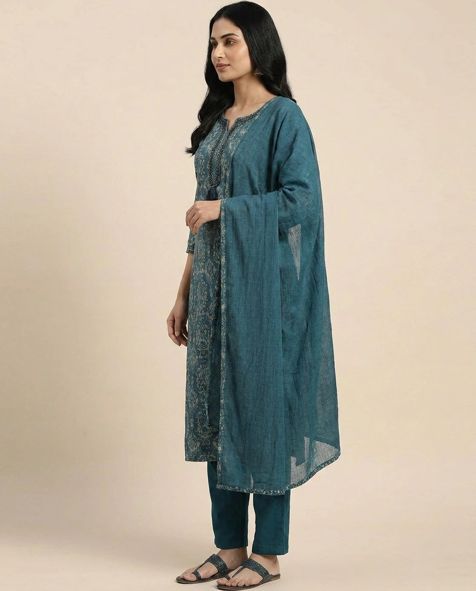 Cotton Straight Suit with All-Over Print