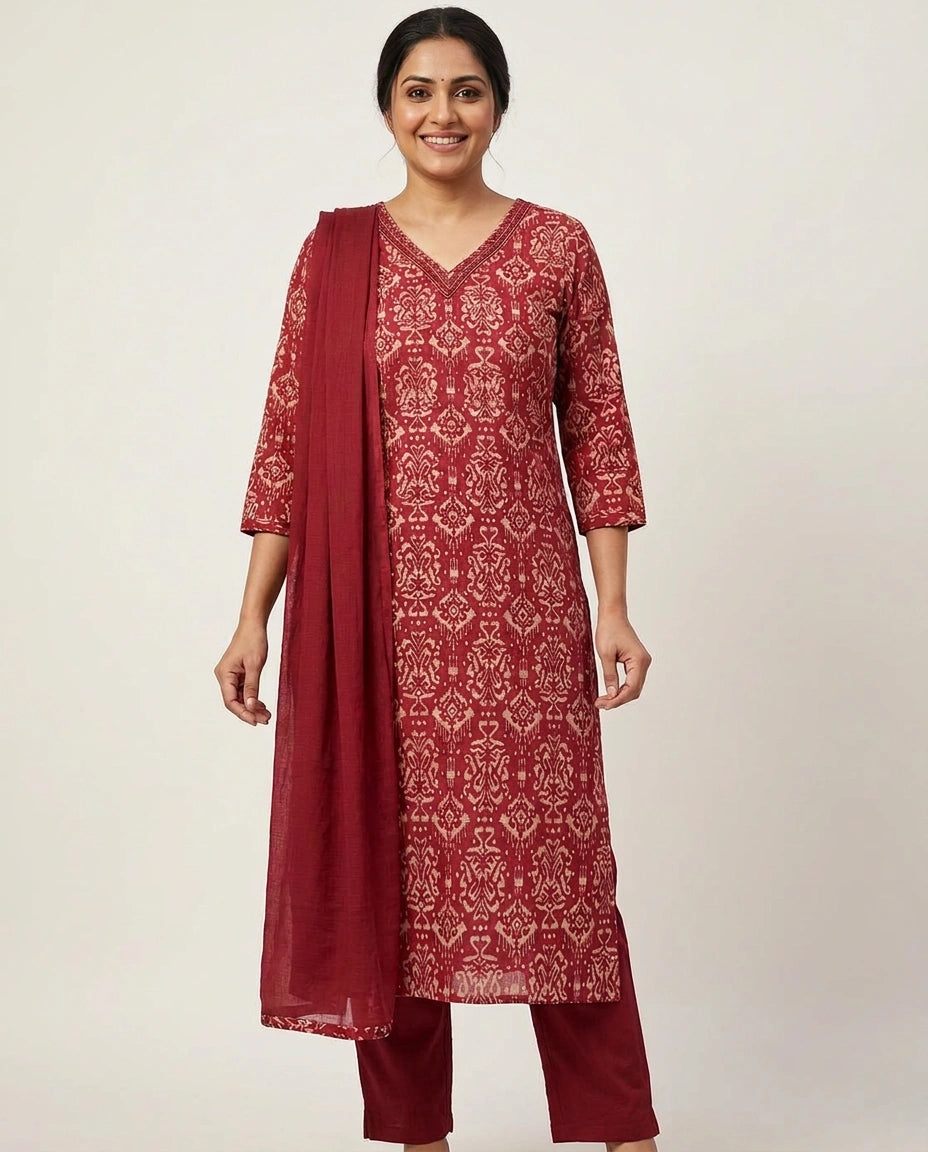 Cotton Straight Suit with All-Over Print