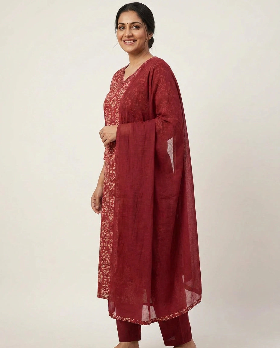 Cotton Straight Suit with All-Over Print