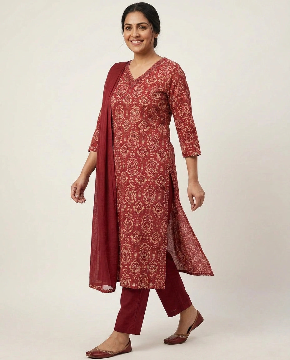 Cotton Straight Suit with All-Over Print