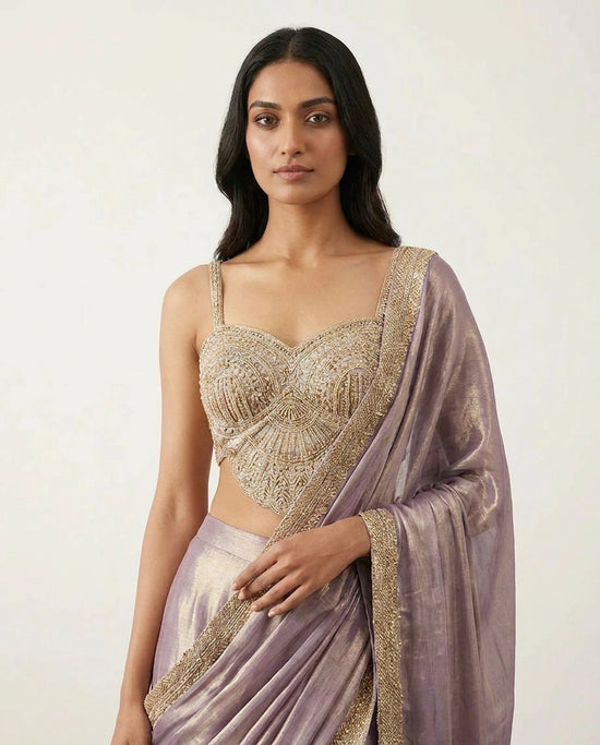 Tissue Designer Saree with Pre-Draped Pleats - Rangoli India