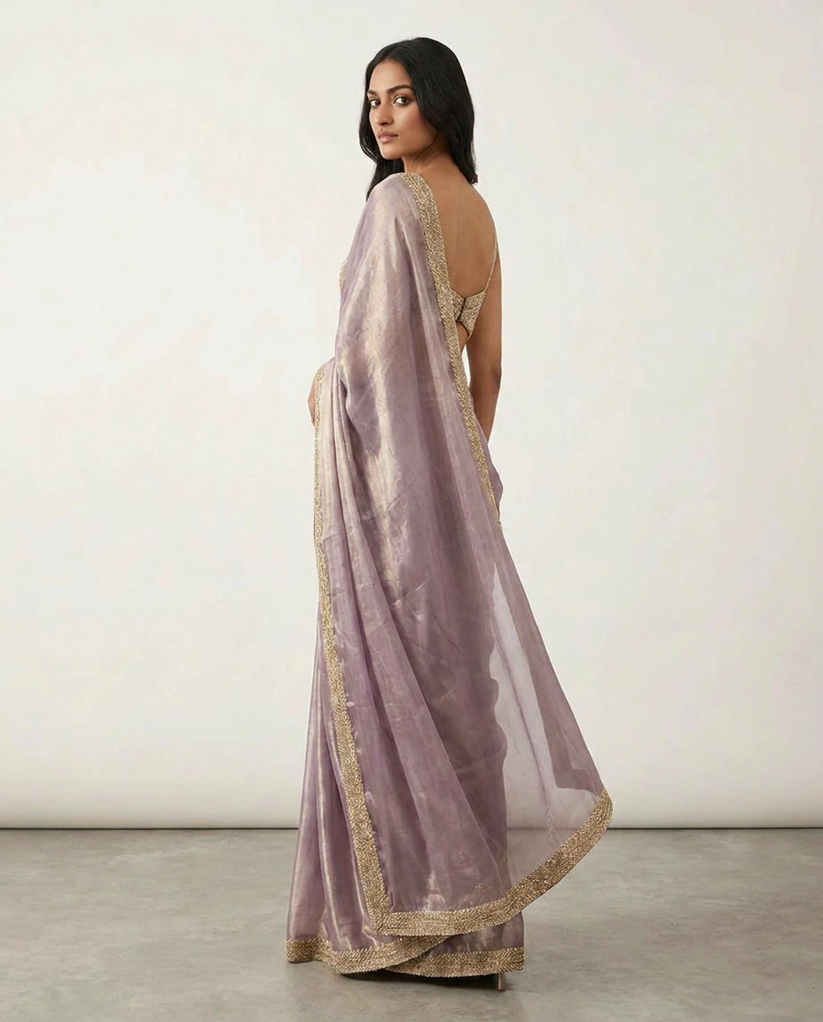 Tissue Designer Saree with Pre-Draped Pleats view 3