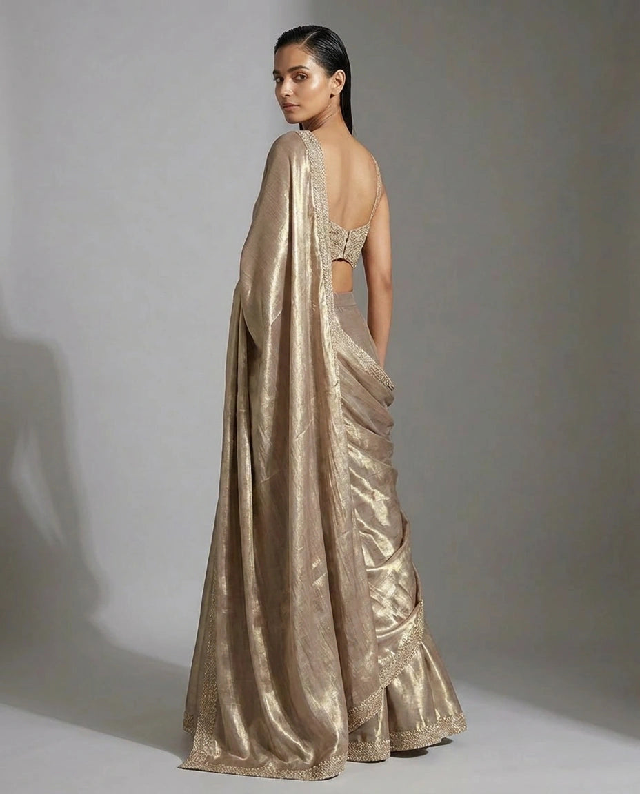 Tissue Designer Saree with Pre-Draped Pleats view 7