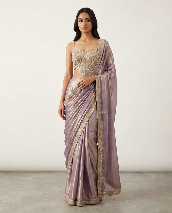 Tissue Designer Saree with Pre-Draped Pleats view 2