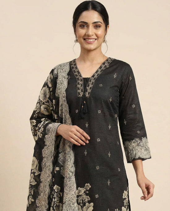Cotton Straight Suit with Floral Border - Rangoli India