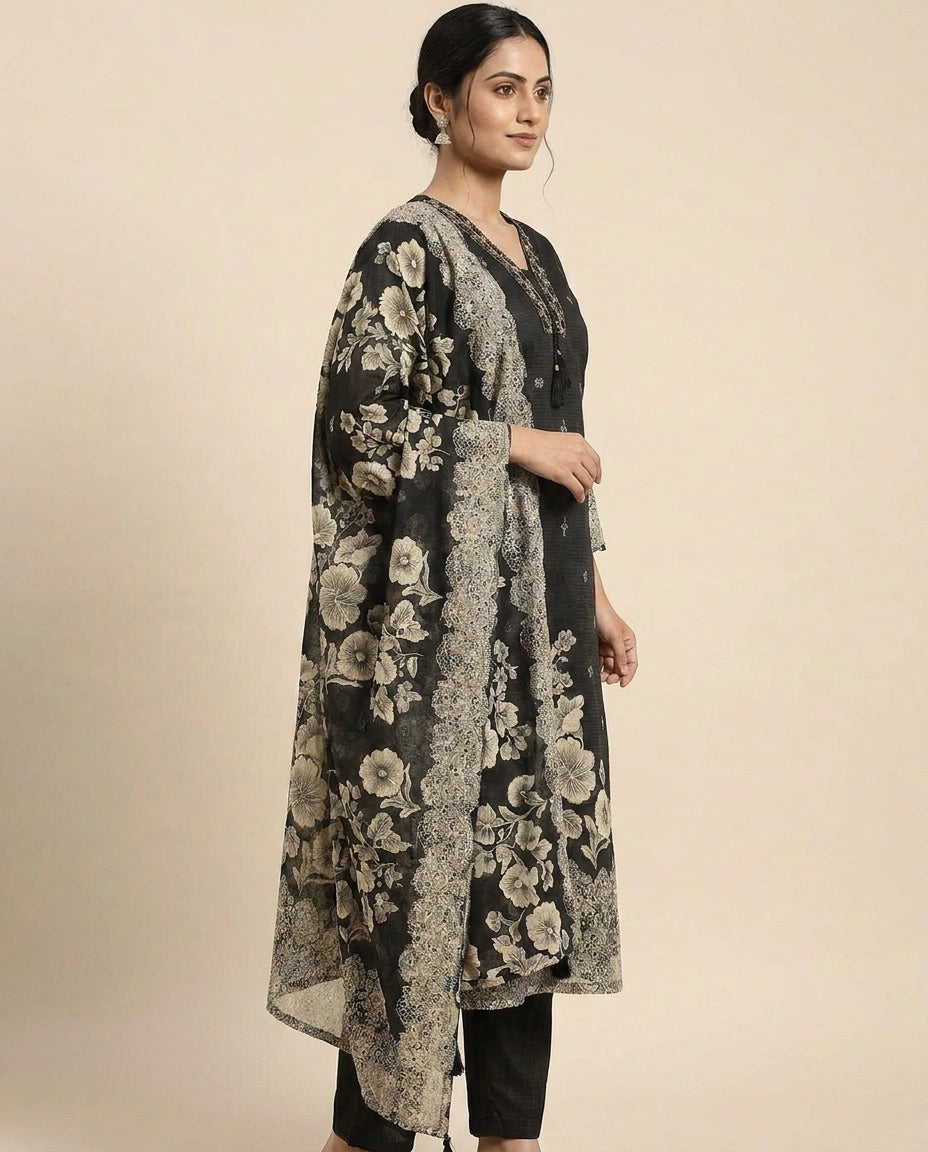 Cotton Straight Suit with Floral Border - Rangoli India