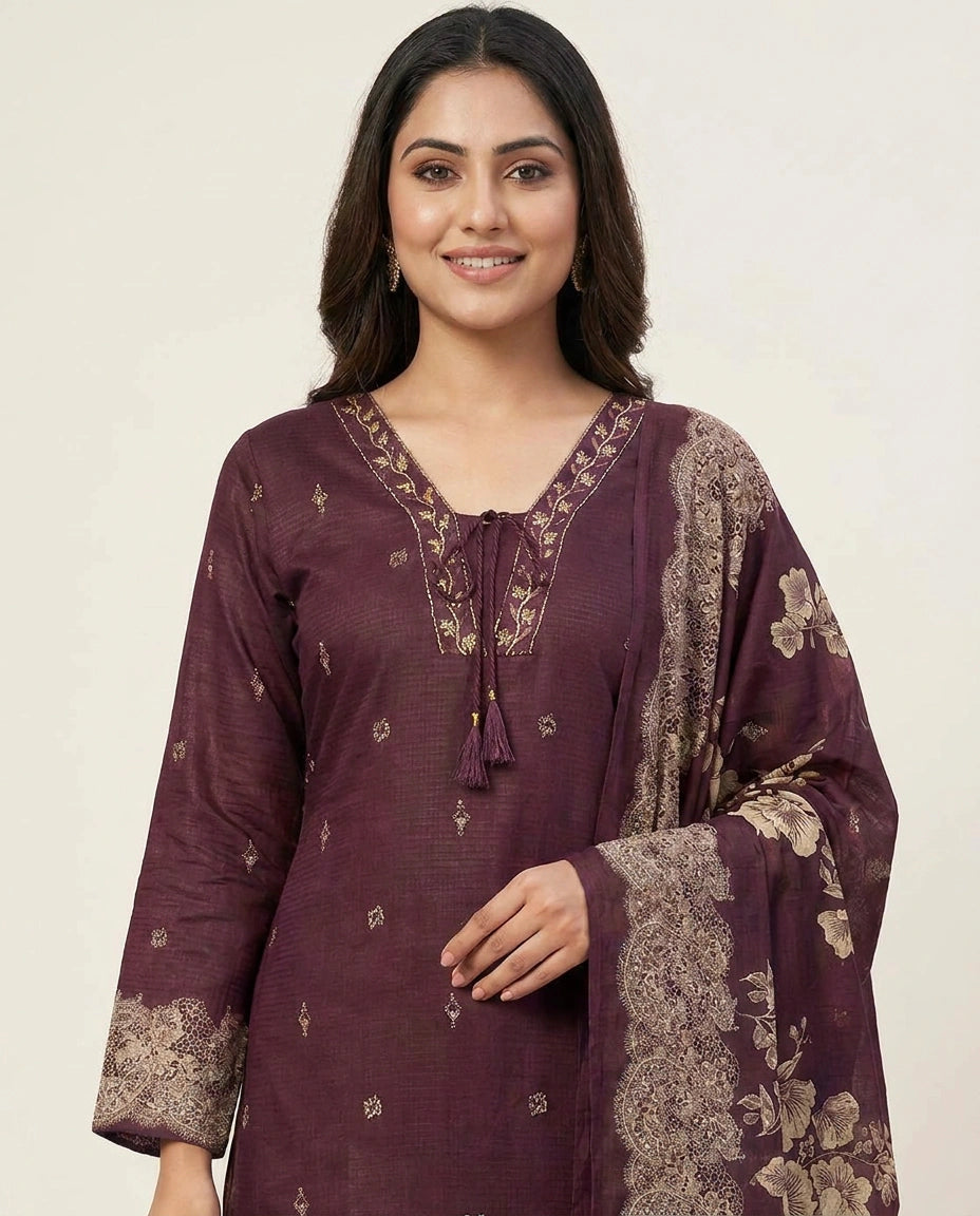 Cotton Straight Suit with Floral Border - Rangoli India