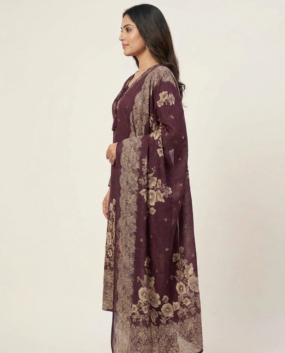 Cotton Straight Suit with Floral Border - Rangoli India
