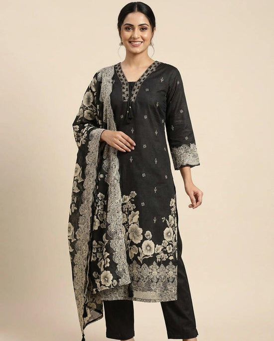 Cotton Straight Suit with Floral Border - Rangoli India