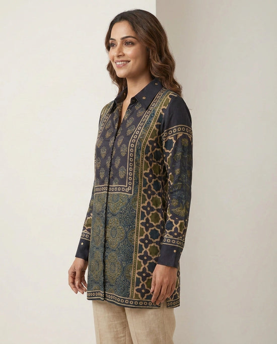 Chinon Kurti Short with Gold Border - Rangoli India