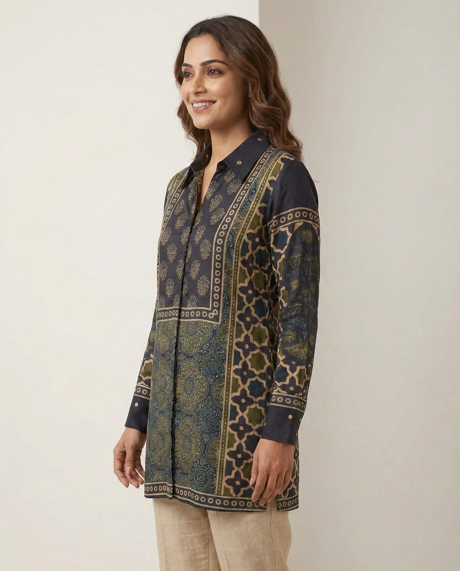 Chinon Kurti Short with Gold Border - Rangoli India