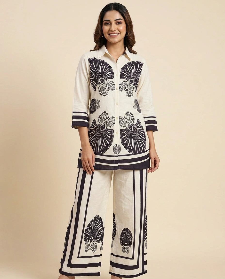 Cotton Co-ord Set with Geometric Border - Rangoli India