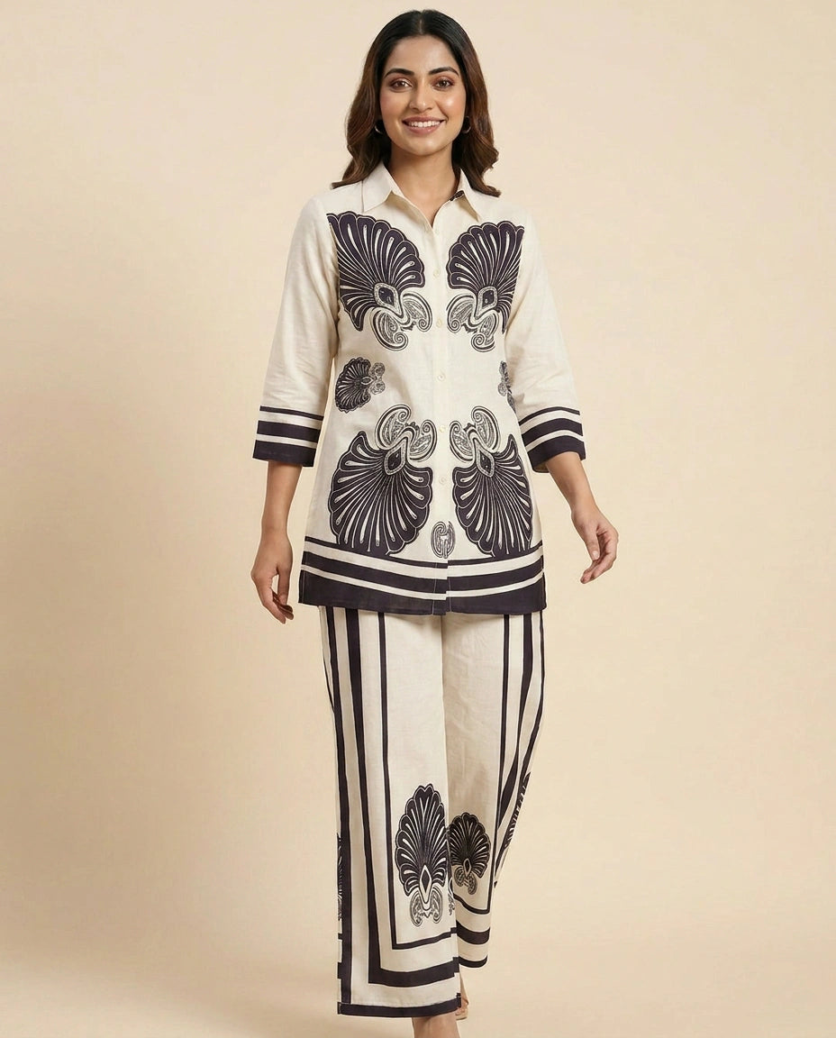 Cotton Co-ord Set with Geometric Border - Rangoli India