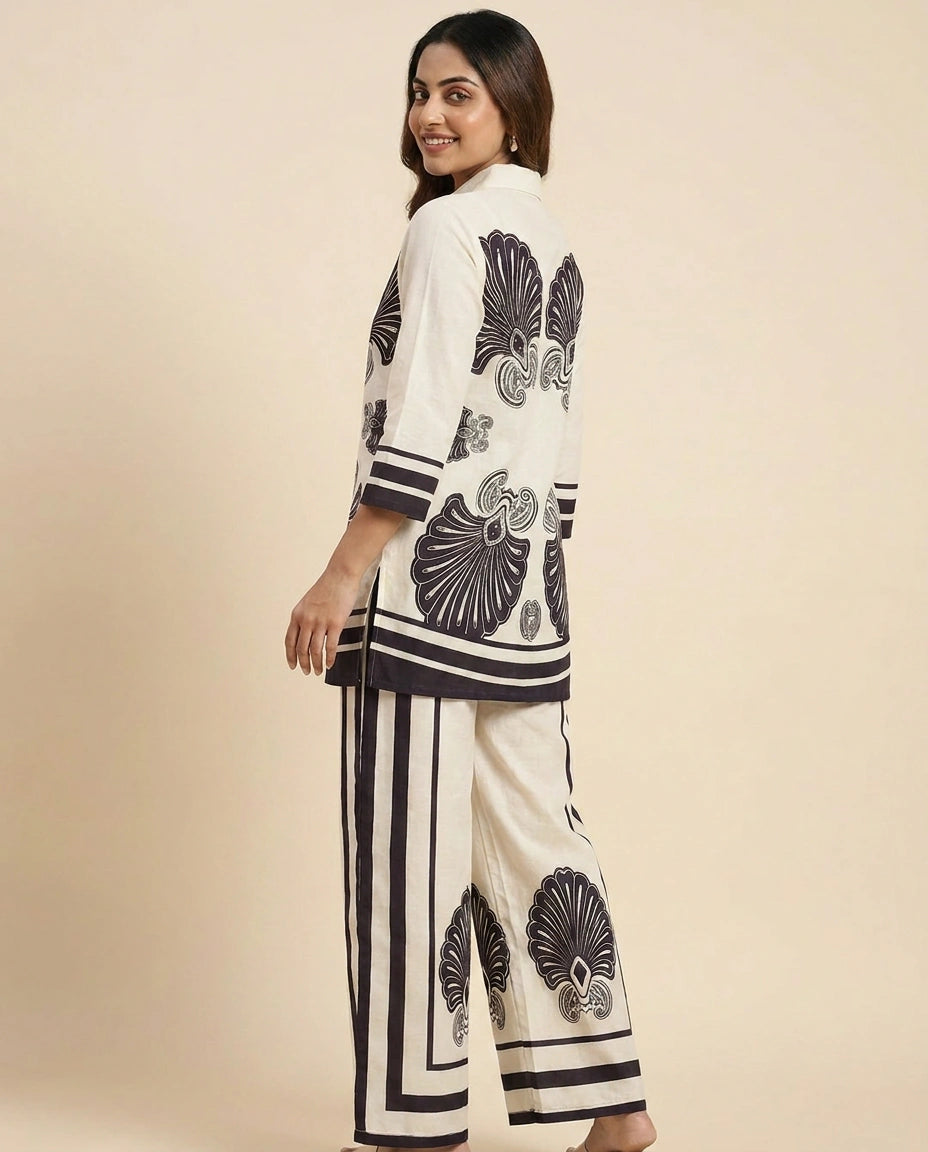 Cotton Co-ord Set with Geometric Border - Rangoli India