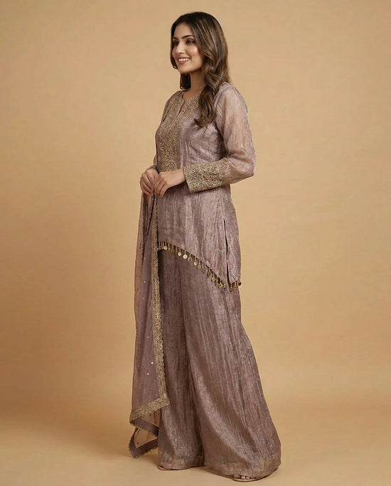 Crush Tissue Jacket Choli Palazzo Set with Sequin Work - Rangoli India