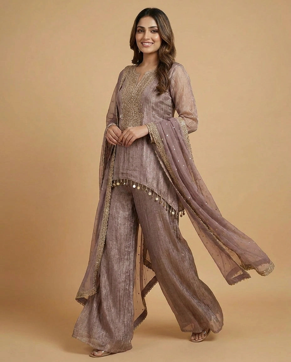 Crush Tissue Jacket Choli Palazzo Set with Sequin Work - Rangoli India