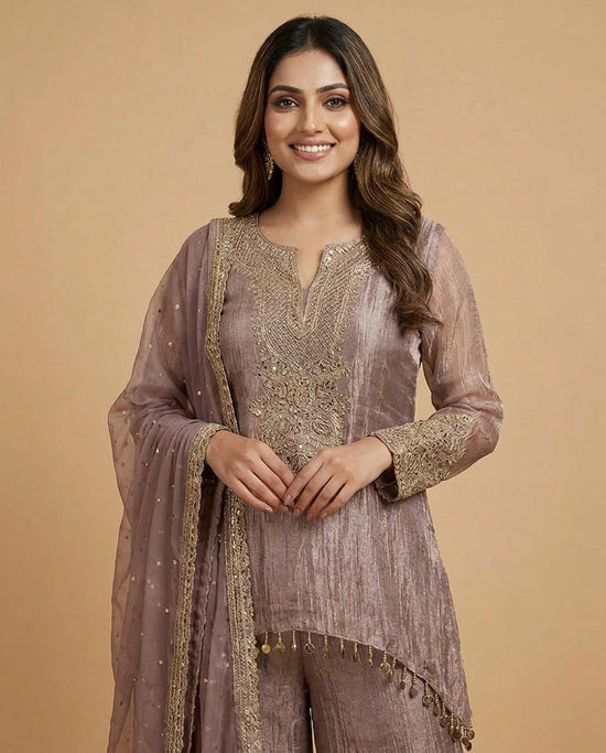 Crush Tissue Jacket Choli Palazzo Set with Sequin Work - Rangoli India