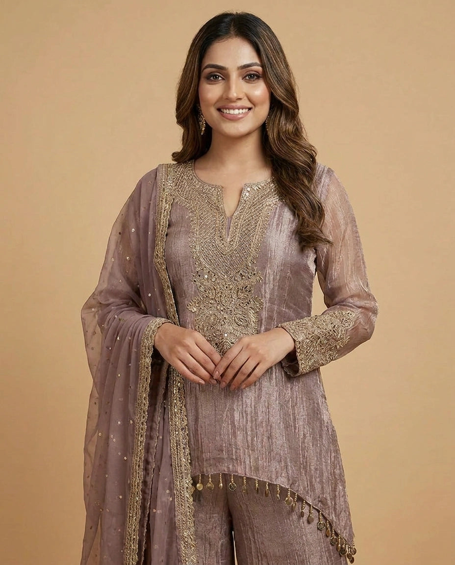 Crush Tissue Jacket Choli Palazzo Set with Sequin Work - Rangoli India