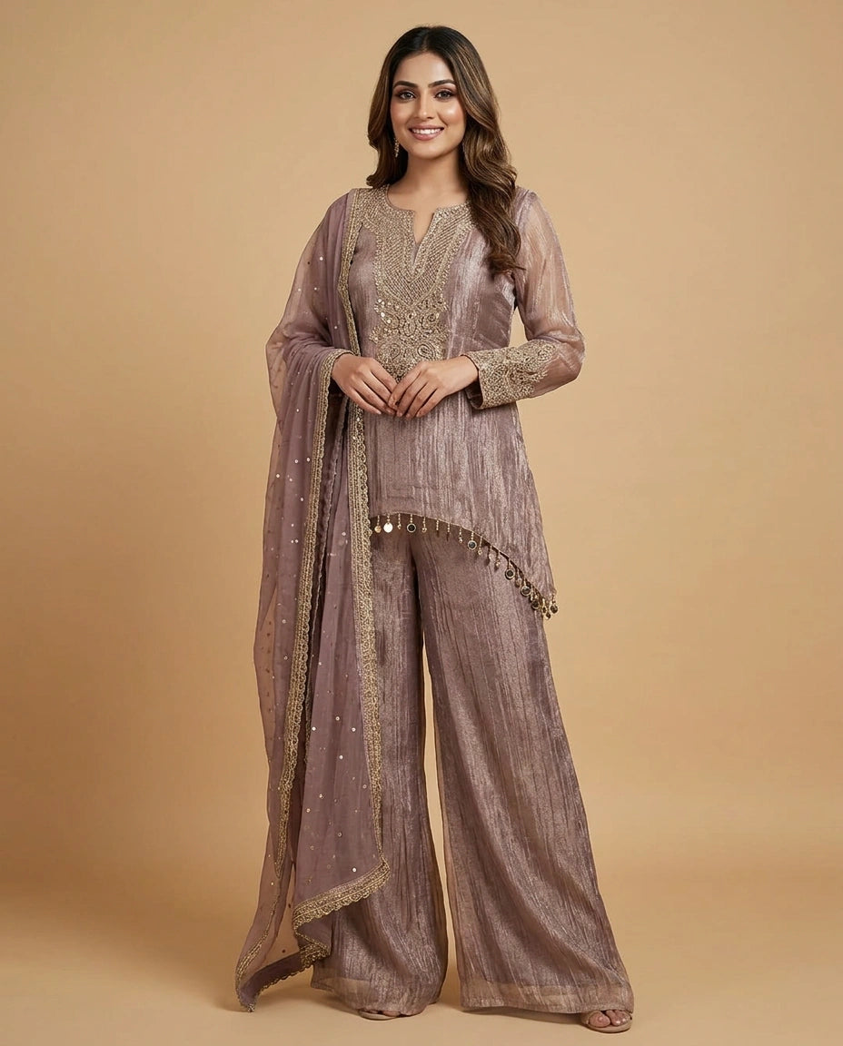 Crush Tissue Jacket Choli Palazzo Set with Sequin Work - Rangoli India
