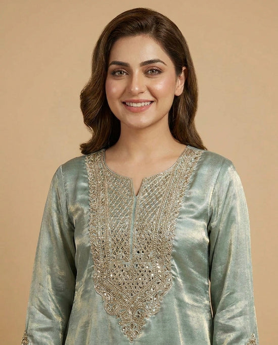 Tissue Peplum Choli Palazzo Set for Women - Festive Wear