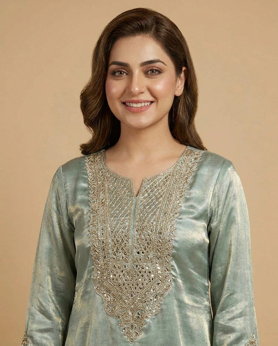 Tissue Peplum Choli Palazzo Set for Women - Festive Wear
