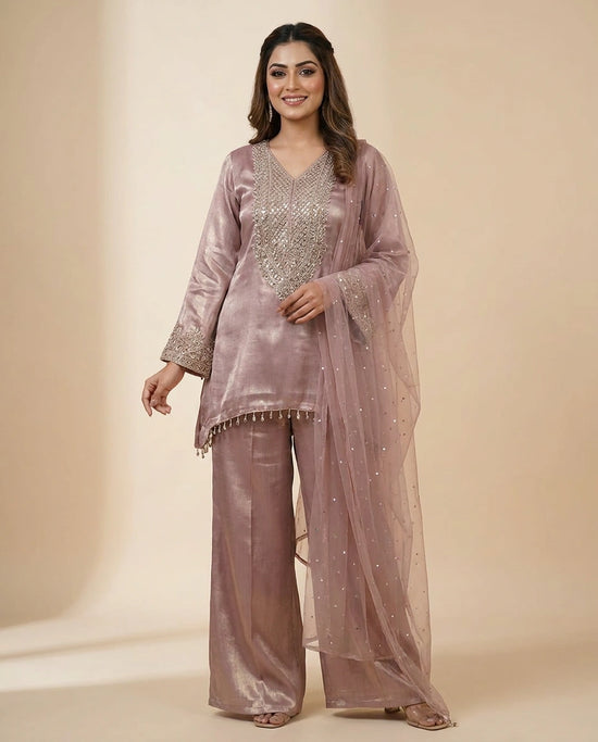 Tissue Peplum Choli Palazzo Set for Women - Festive Wear