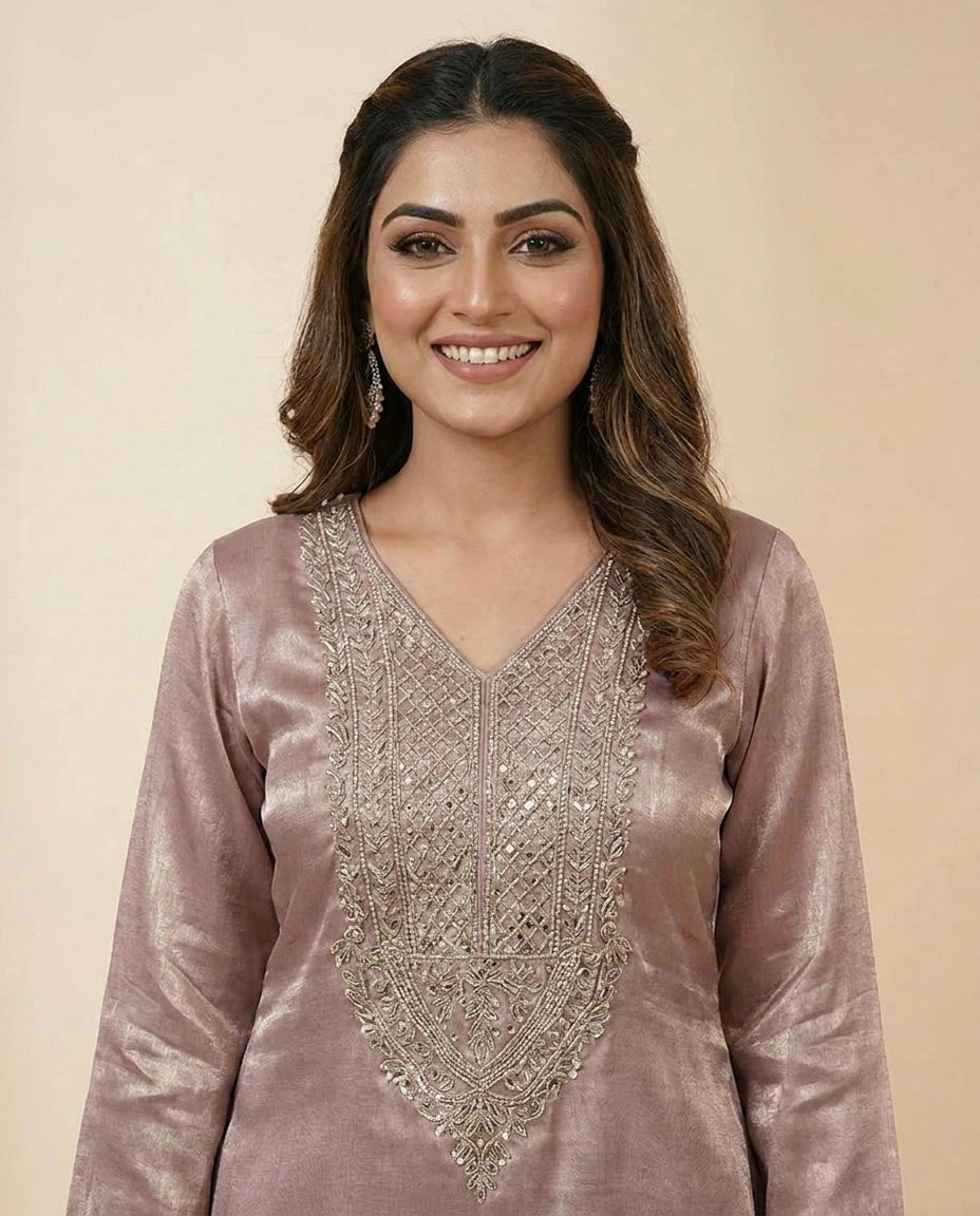 Tissue Peplum Choli Palazzo Set for Women - Festive Wear