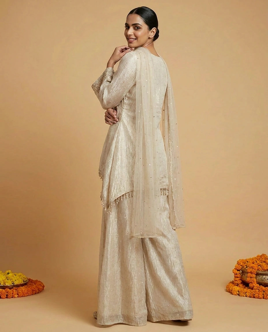 Crush Tissue Sharara Suit with Flared Sharara view 4