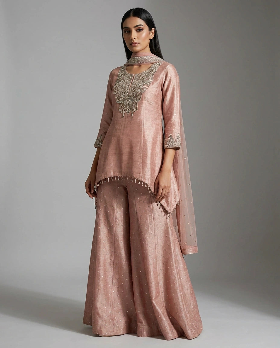 Crush Tissue Sharara Suit with Flared Sharara view 5