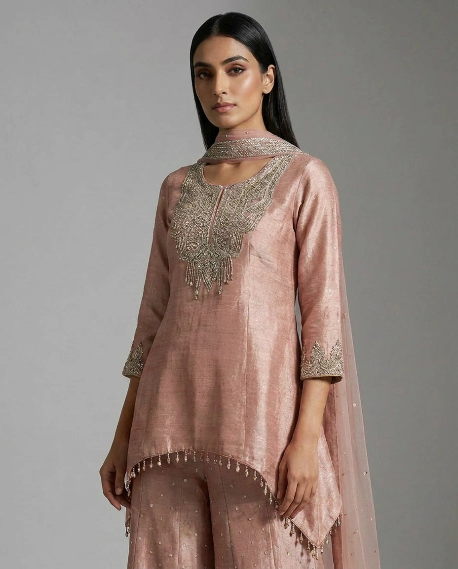 Crush Tissue Sharara Suit with Flared Sharara view 6