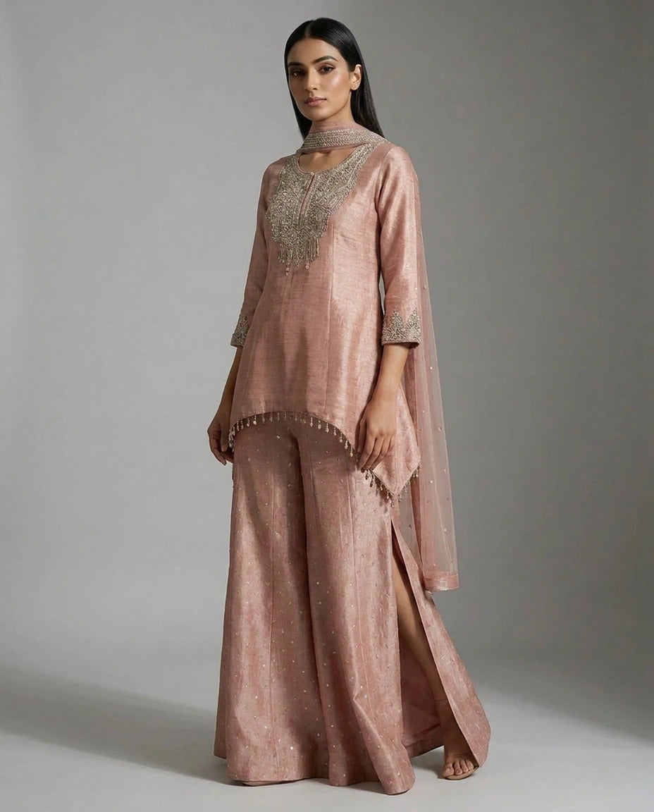 Crush Tissue Sharara Suit with Flared Sharara view 7