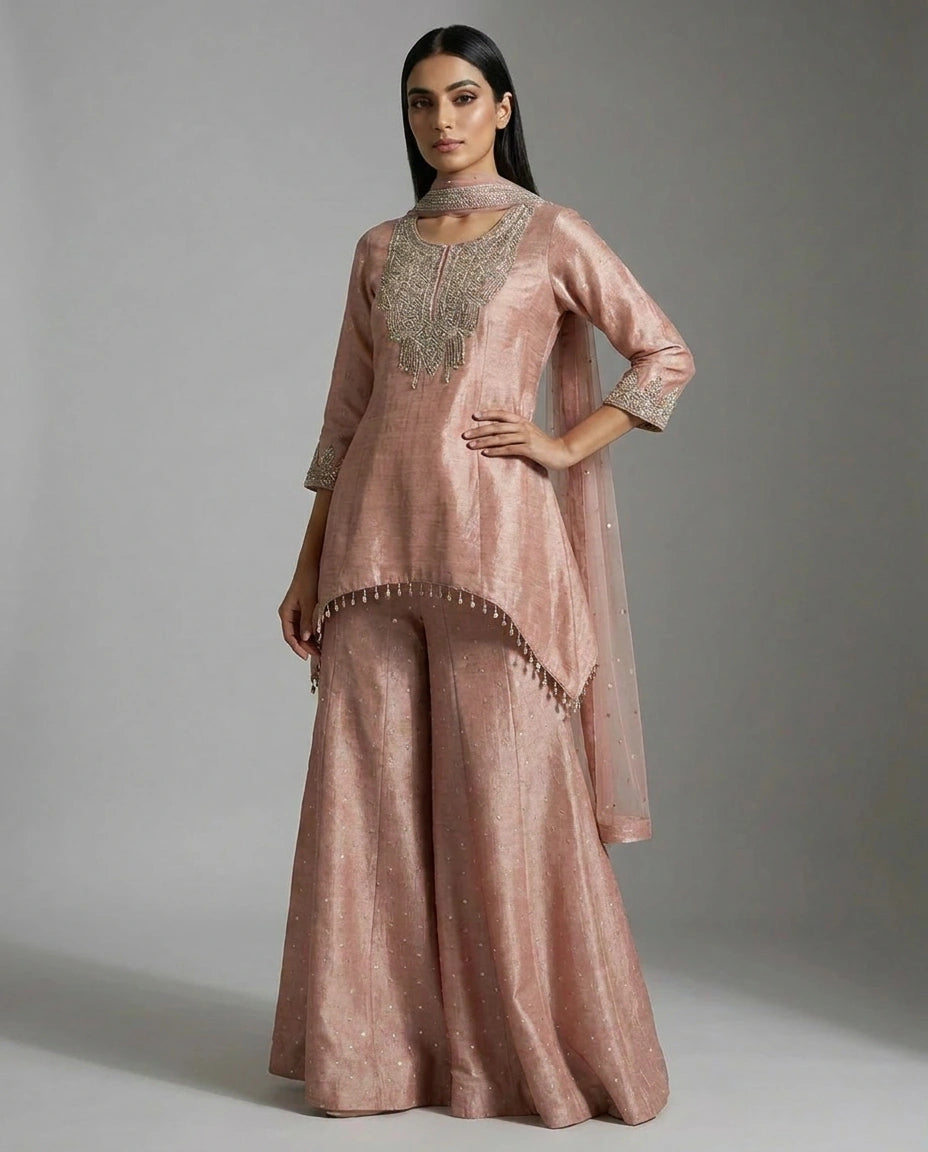 Crush Tissue Sharara Suit with Flared Sharara view 8