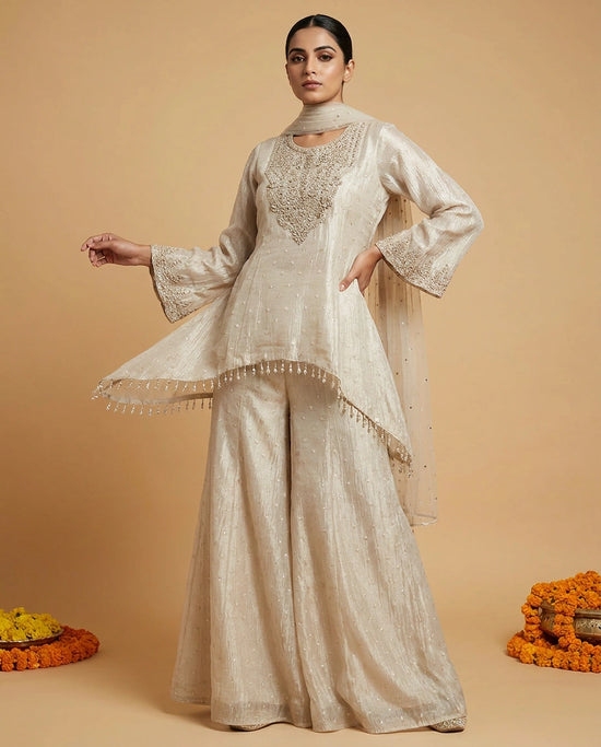 Crush Tissue Sharara Suit with Flared Sharara - Rangoli India