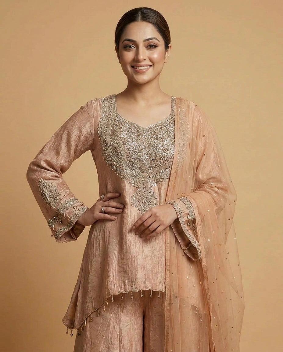 Jacket Choli Co-ord Set Set in Tissue - Rangoli India