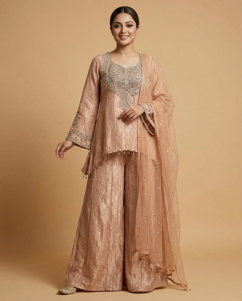 Jacket Choli Co-ord Set Set in Tissue - Rangoli India