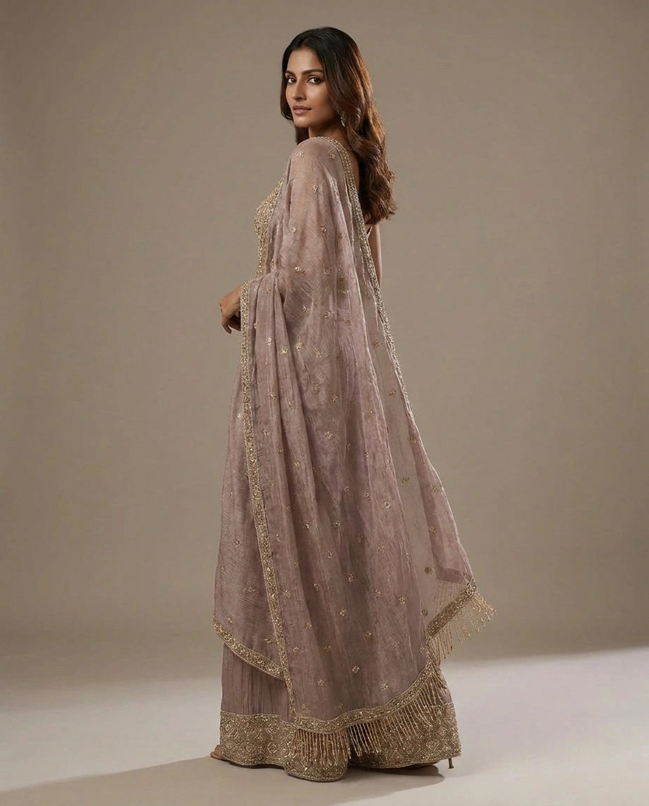 Crush Tissue Choli Palazzo Set with Choli and Palazzo view 3