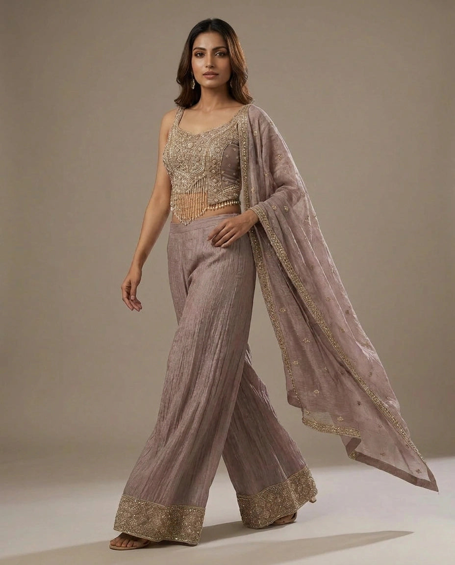 Crush Tissue Choli Palazzo Set with Choli and Palazzo view 4
