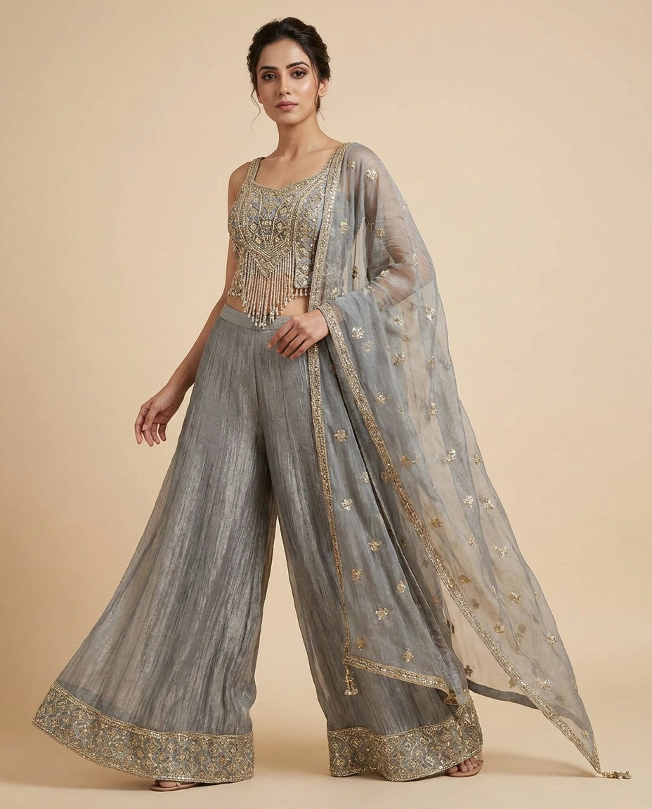 Crush Tissue Choli Palazzo Set with Choli and Palazzo view 5