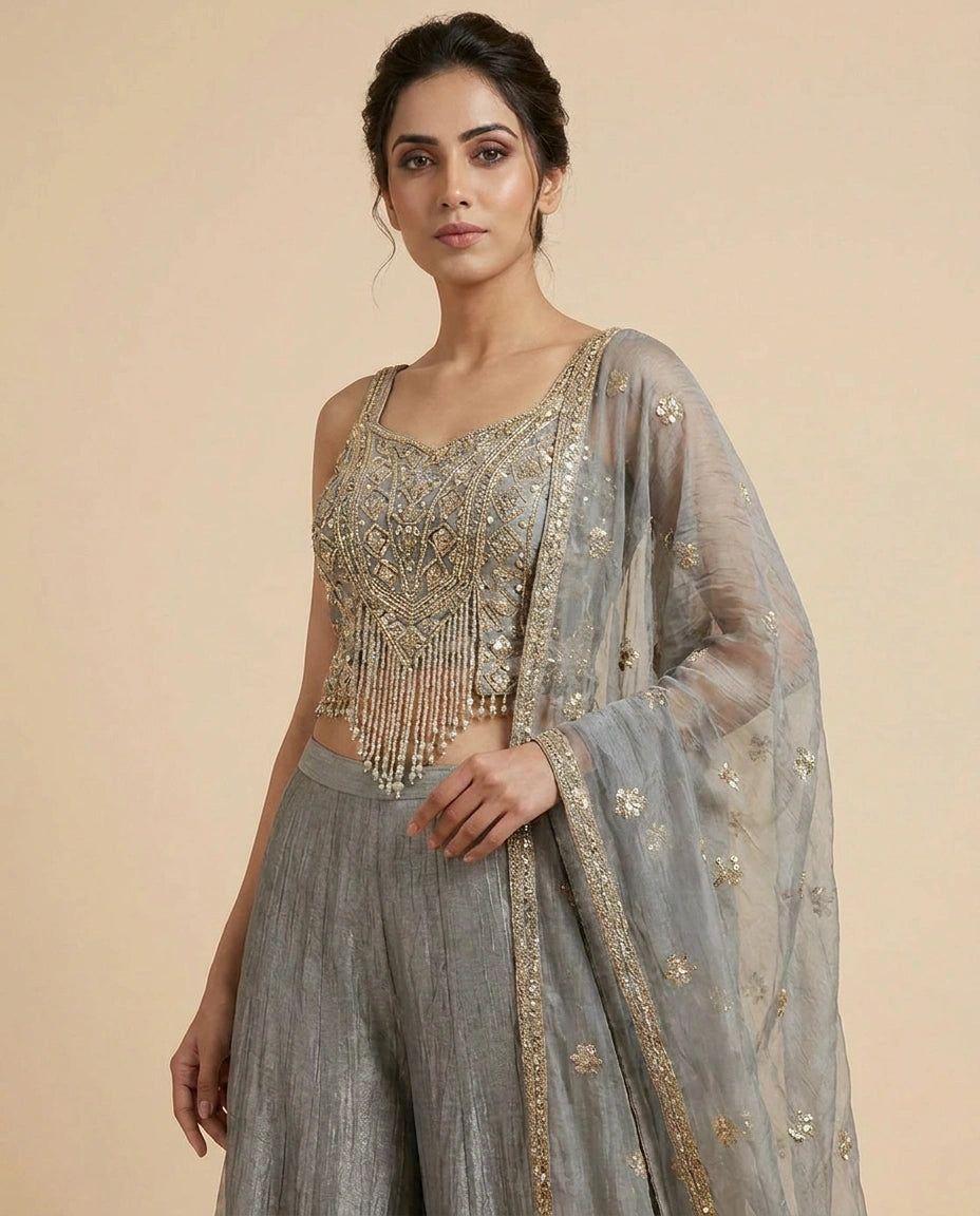 Crush Tissue Choli Palazzo Set with Choli and Palazzo view 6