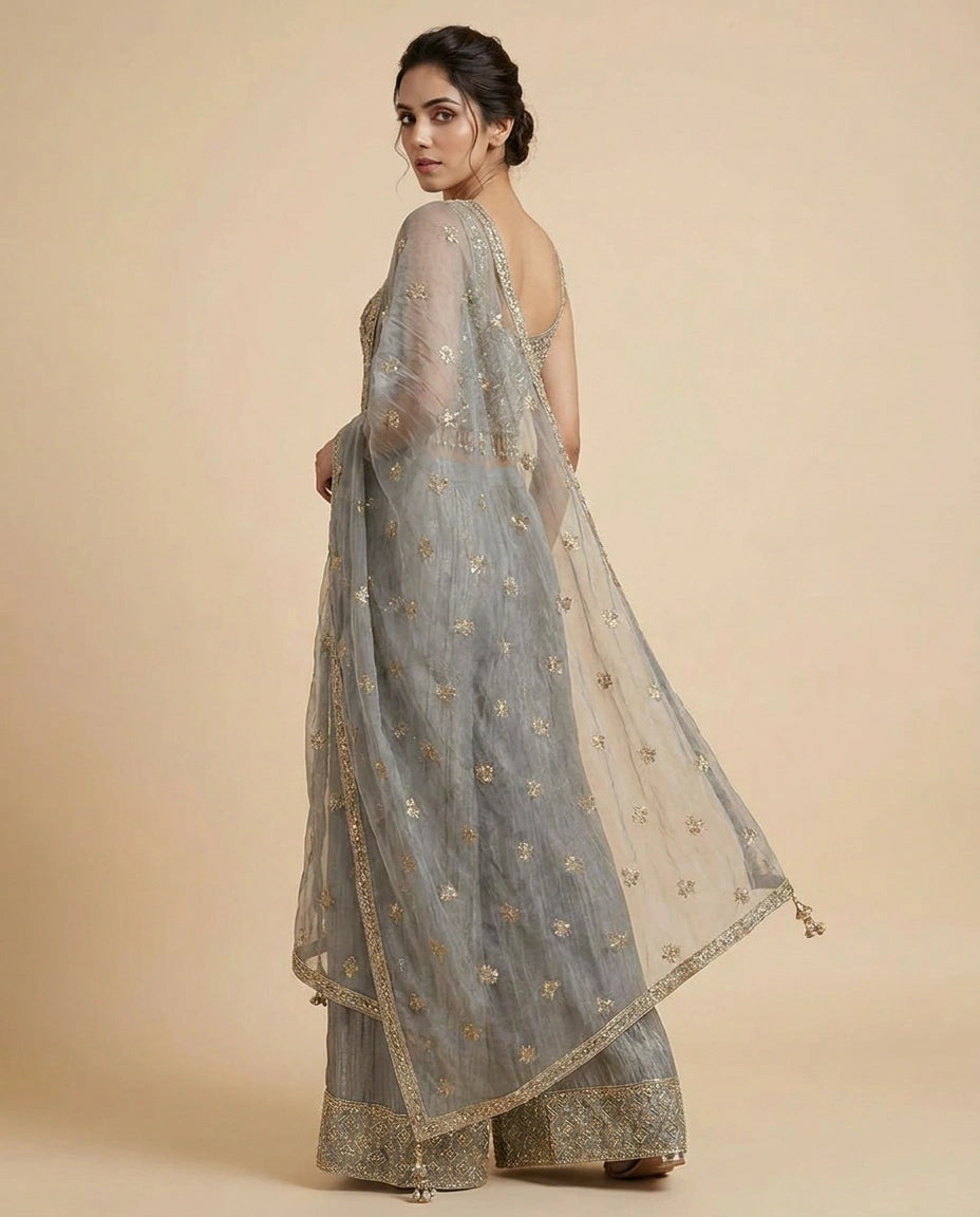 Crush Tissue Choli Palazzo Set with Choli and Palazzo view 7