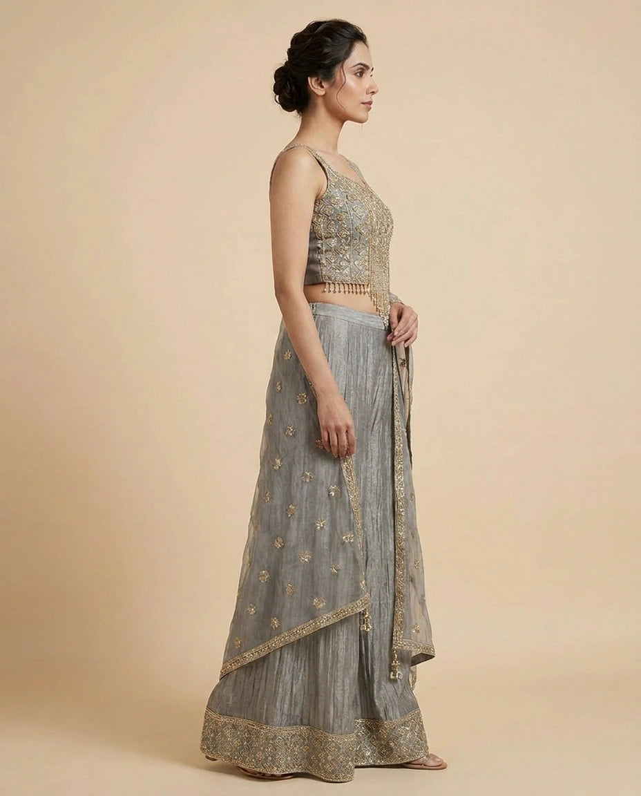 Crush Tissue Choli Palazzo Set with Choli and Palazzo view 8