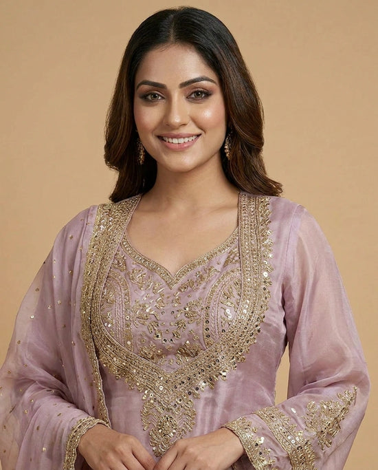 Tissue Jacket Choli Palazzo Set with Embroidered Detail - Rangoli India