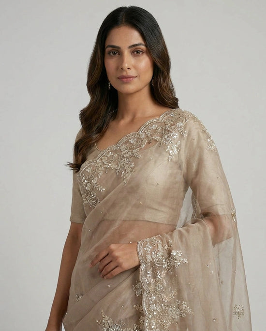 Organza Designer Saree with Hand Embroidery view 2
