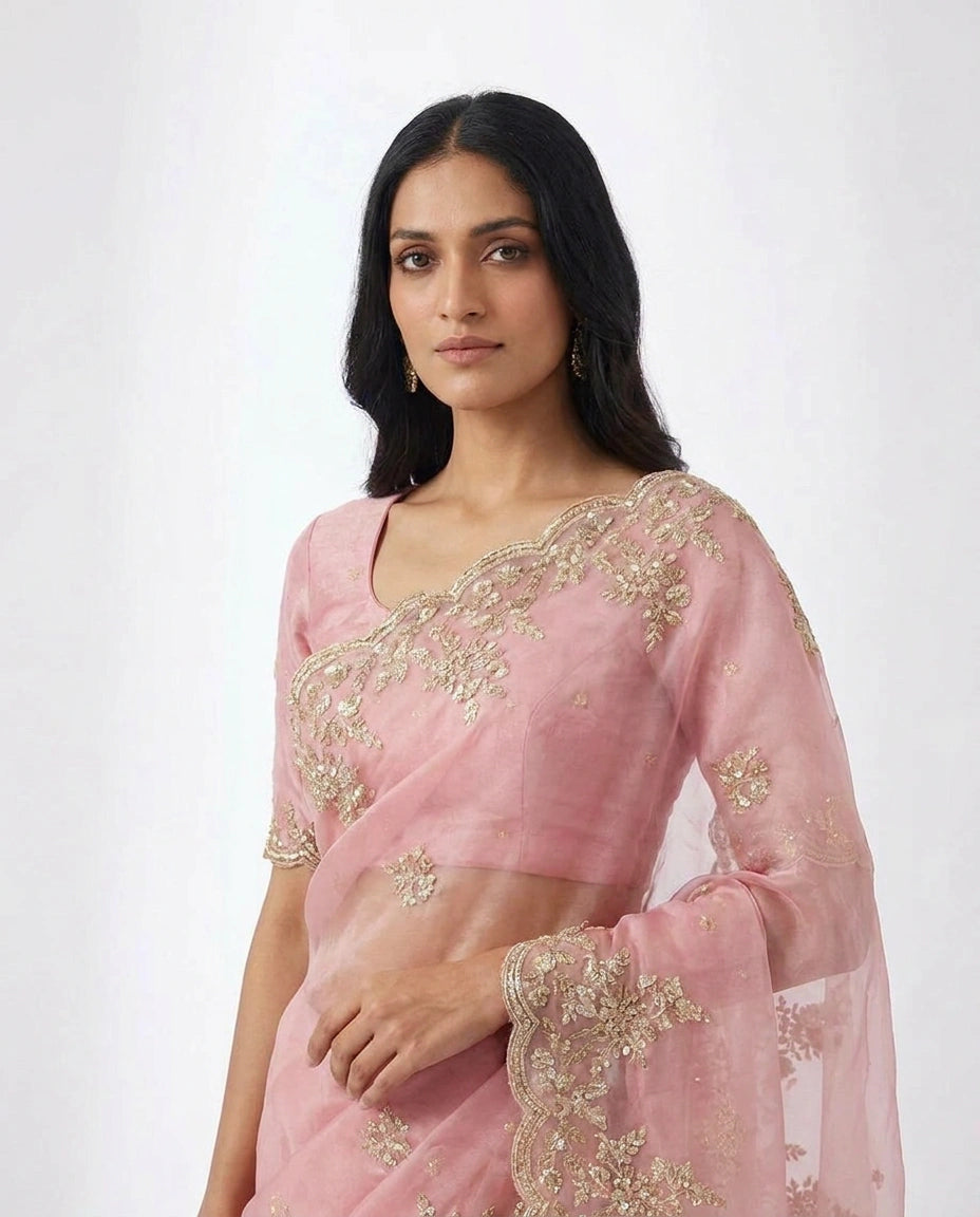 Organza Designer Saree with Hand Embroidery view 6